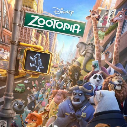 Zootopia Poster featuring a lot of the characters from the movie walking down the street