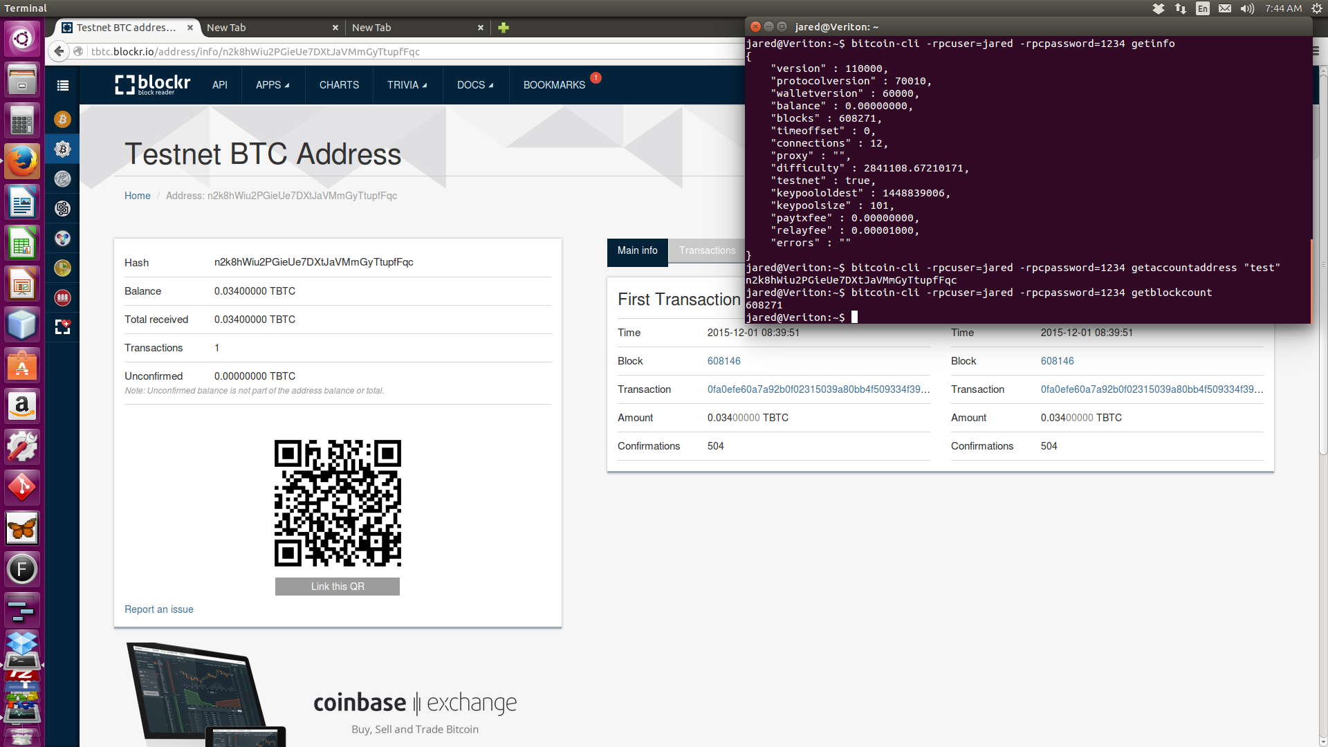 Bitcoin Transaction displayed on Ubuntu 15.04 system