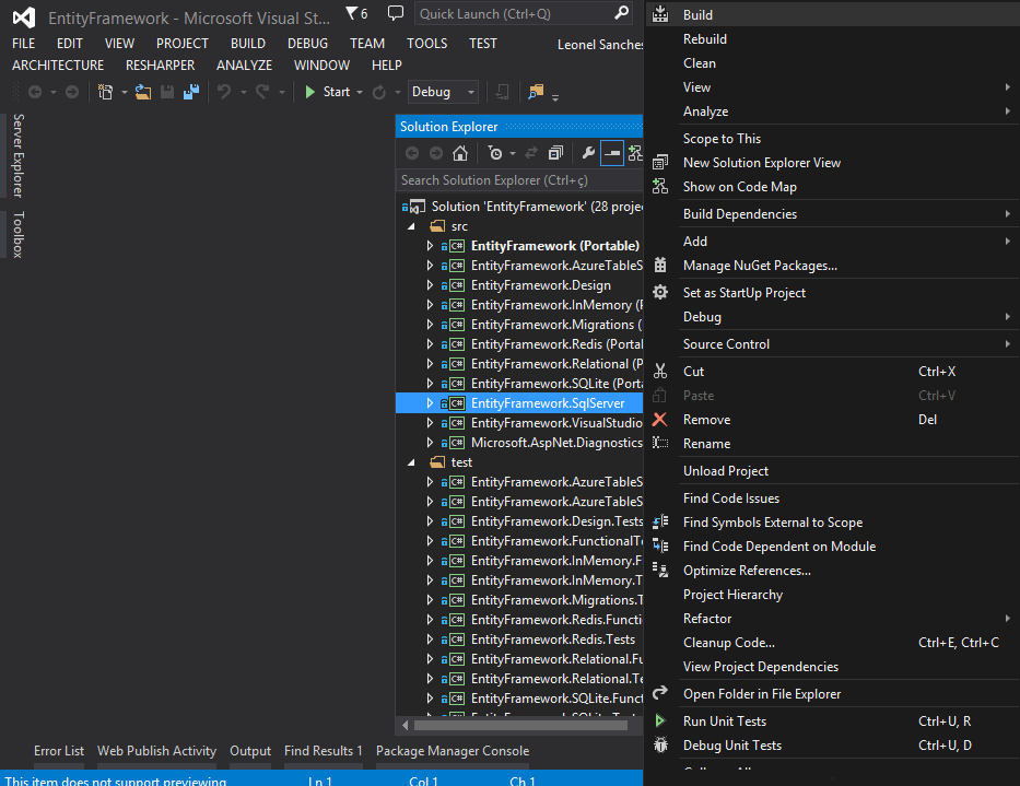 Compilando o Entity Framework