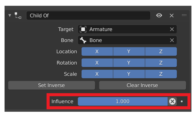 Child Of constraint with Influnece highlighted