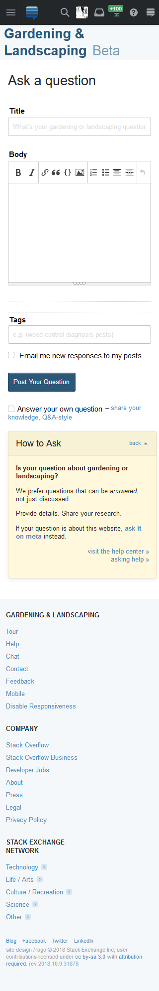 screenshot of responsive Gardening & Landscaping ask form