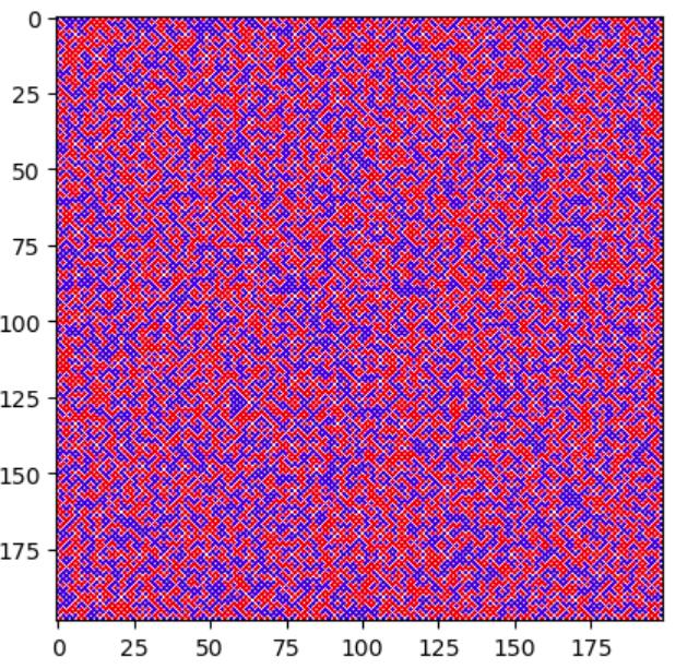 The final picture of the spins after 1000 sweeps. The starting picture looks the same.