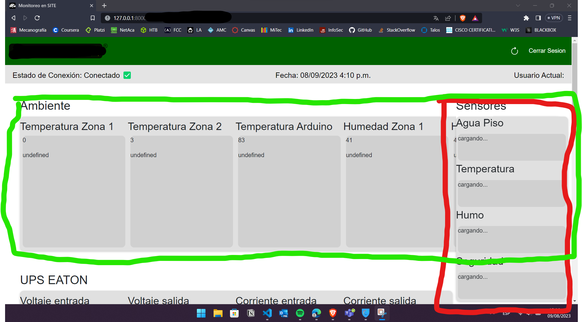 la seccion de sensores al entrar a la pagina, invade la zona de ambiente