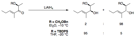 Reaction scheme for diastereoselective reduction of C=O