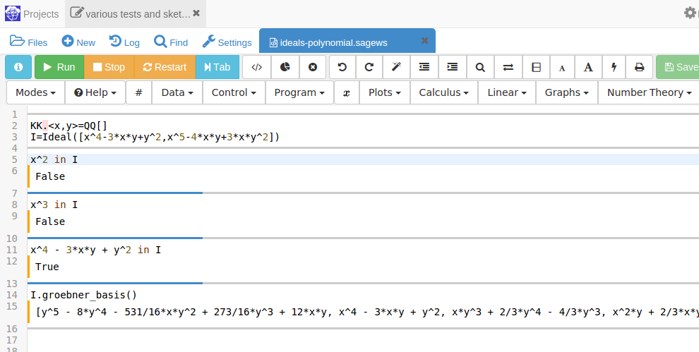 sagemathcloud polynomial ideal