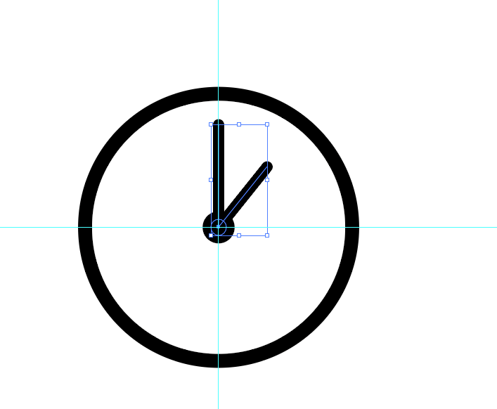 Move the grouped object (hands) using the central anchor point onto the intersection of the guides