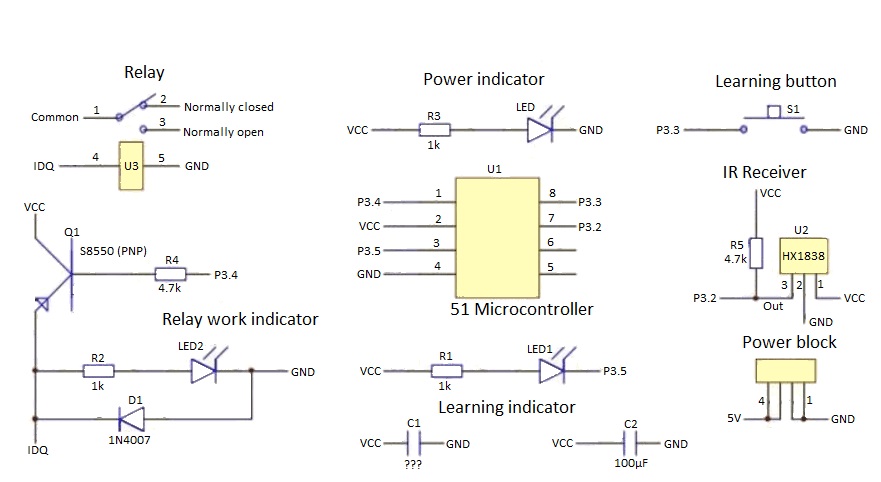 IR Control Relay Module-English Schematic