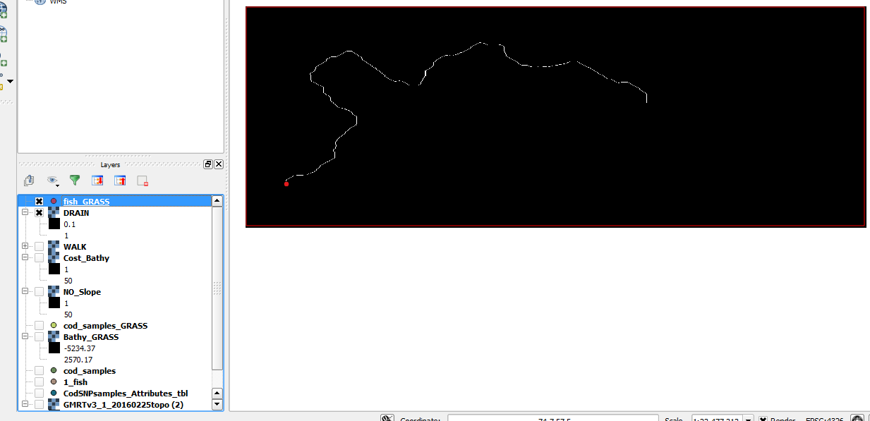 Raster resulting from r.drain