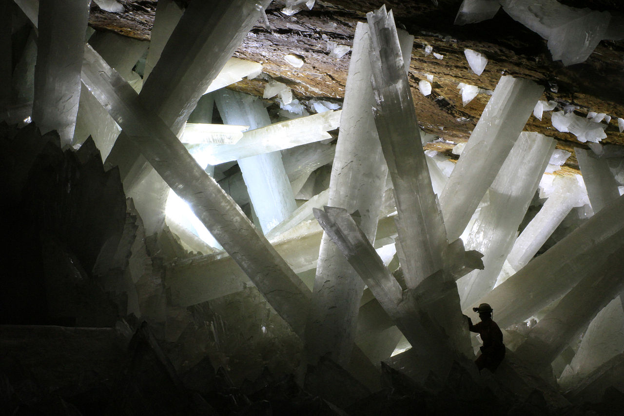 Giant gypsum crystals in a cave in Naica, Mexico