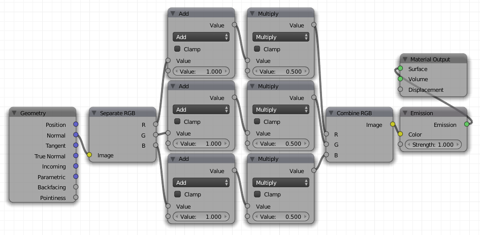 Material setup for a normal map material in Cycles.