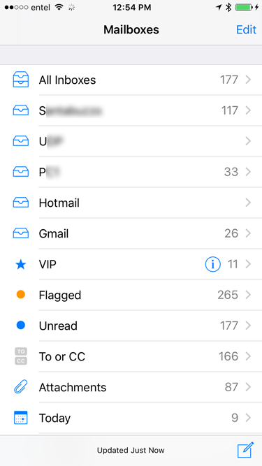 mailboxes selection view - mail app - ios 9