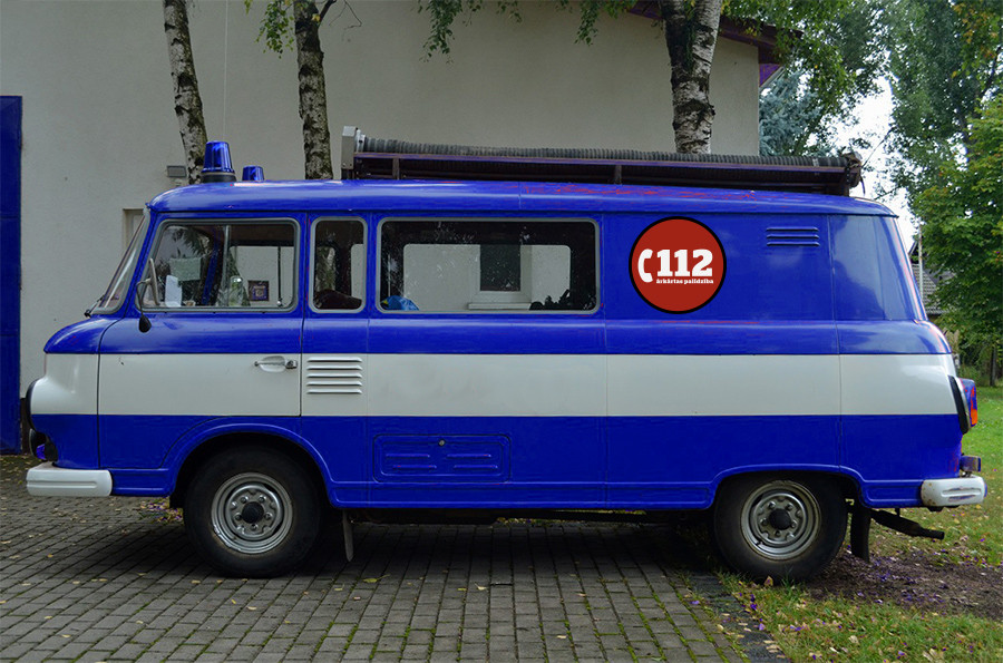 blue car with logo