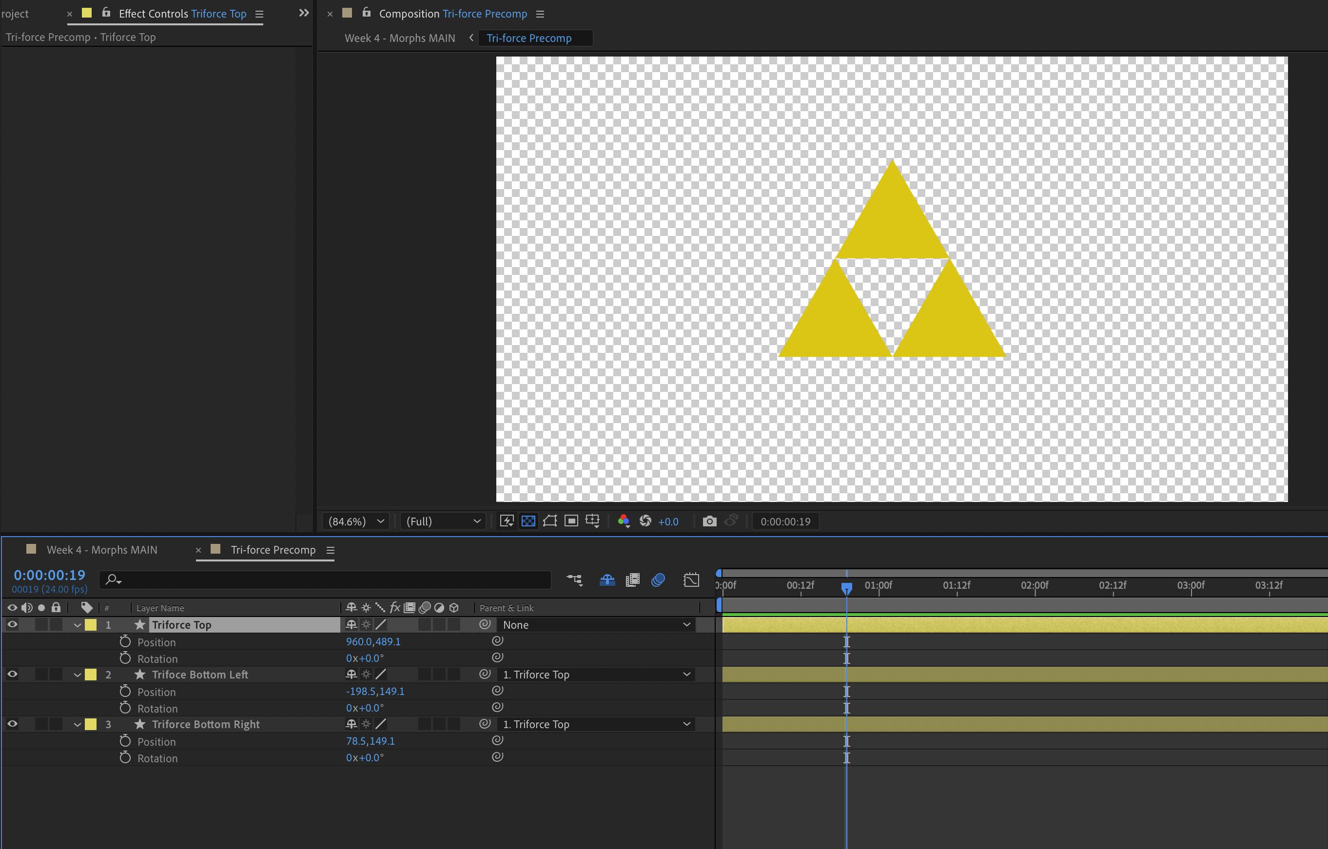 Both of the pre-comps in question just have 3 simple shape layers in them. This is a view of the pre-comp