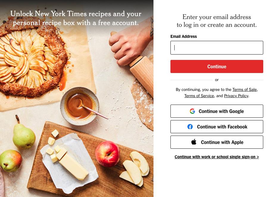 NYT cooking - step 1 screen