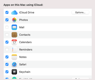 Screenshot of the top-half of Apps on this Mac using iCloud window on macOS