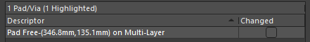 PCB panel showing selected free pad without designator