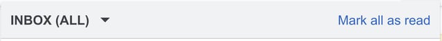 Screenshot of the top bar of the inbox, showing the "Inbox (All)" dropdown menu on the left side, and the "Mark all as read" button on the right