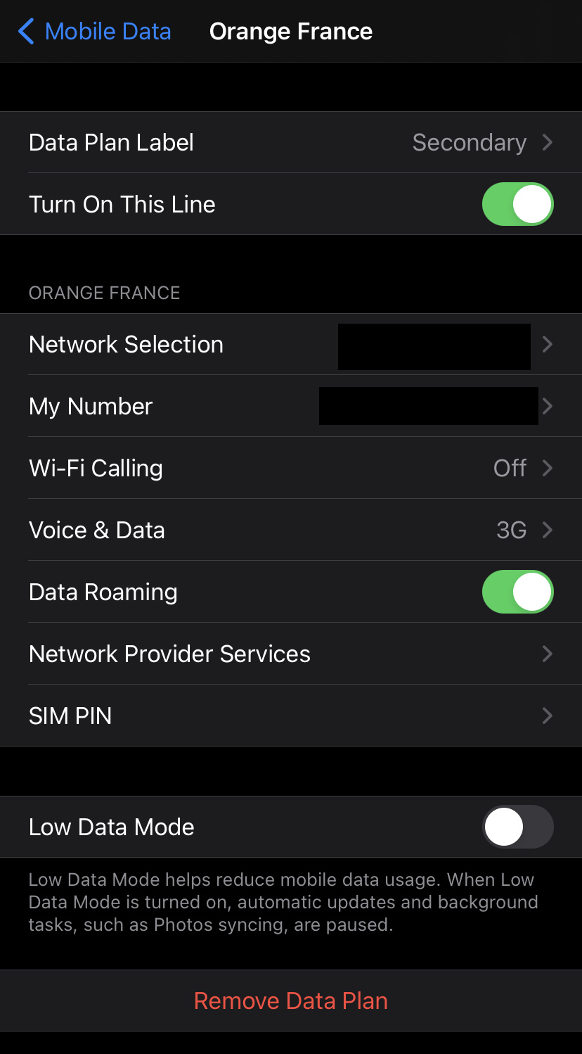 secondary line data screen