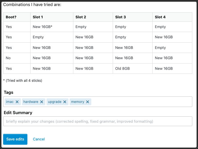 Screenshot of edit with properly formatted table