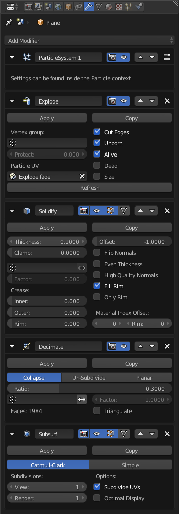 Modifier settings for shaping shards into stones