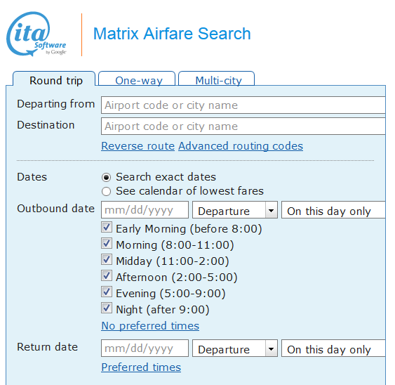 Matrix ITA Software time-restricted search