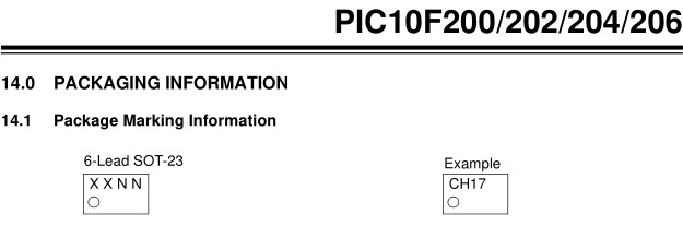 PIC10F2xx Package marking information