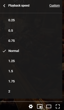 YouTube playback speed manu