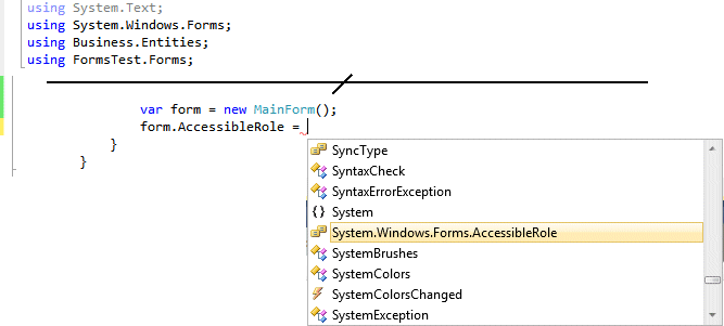 为 MainForm 分配 AccessibleRole。请注意，我正在使用 System.Windwos.Forms