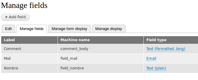 And these are the fields of my comments