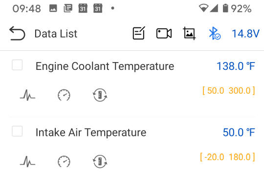 OBD showing 138° F