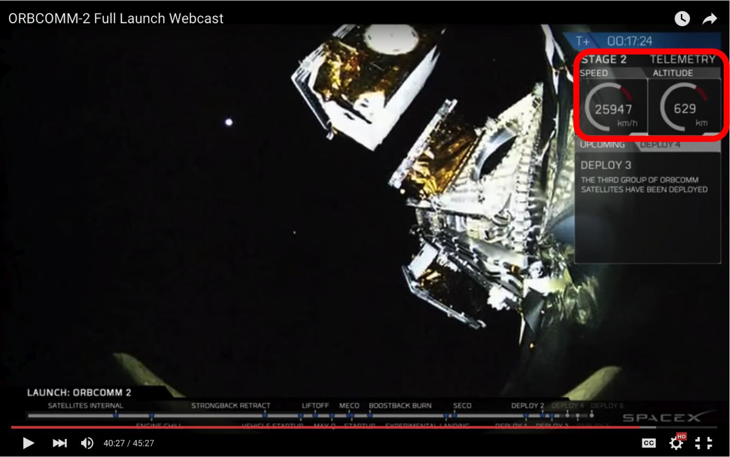 SpaceX Orbcomm 2 Launch and Deploy Screen Capture