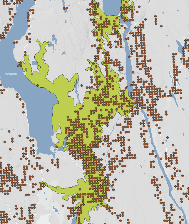 Map of population and driving distance