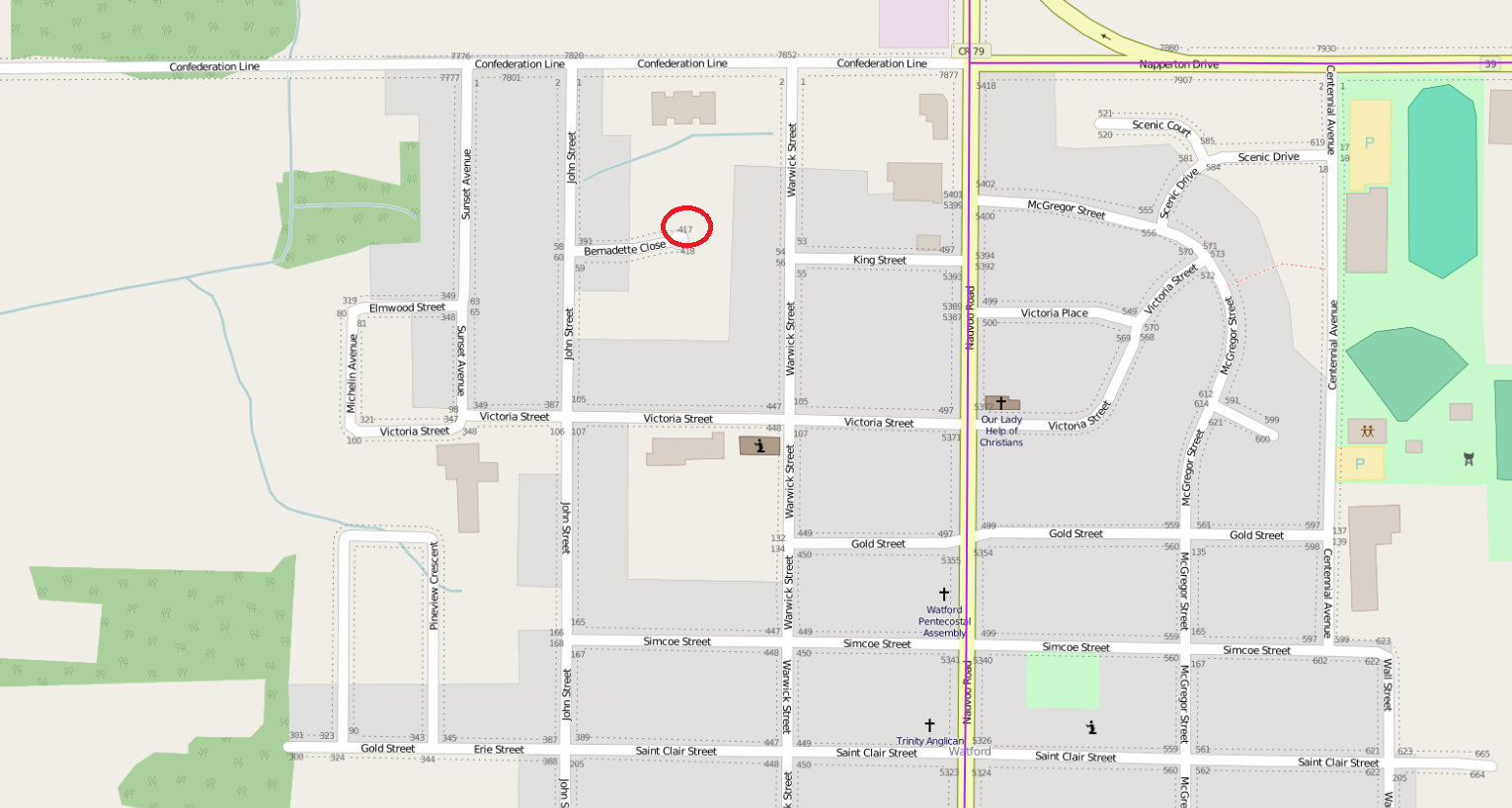 Image of OSM Carto tile map with street number styling