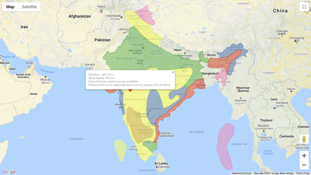 map of IS 875-3 wind loads