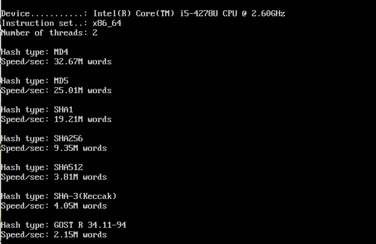 Hashcat benchmark with 2 cpus and 512 MB RAM