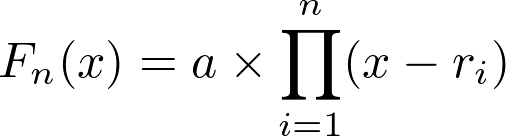 função de grau <code>n</code> representada como produto de <code>n</code> funções de primeiro grau