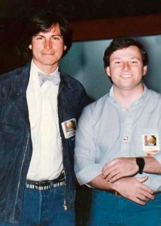 Steve Jobs with Wendell Brown in January 1984, at the launch of Brown's Hippo-C for Macintosh