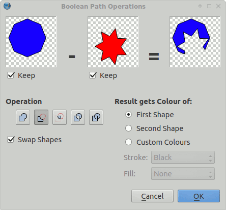 Scribus Boolean Path Operations dialogue