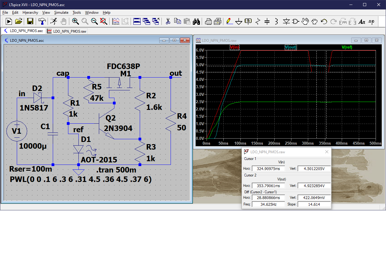 5V LDO using PMOS and NPN with LED reference