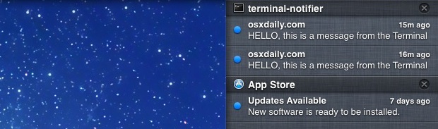 OSXDaily screenshot of terminal-notifier in action