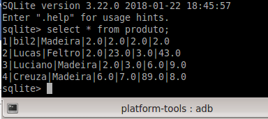 conteúdo direto do SQLite do emulador