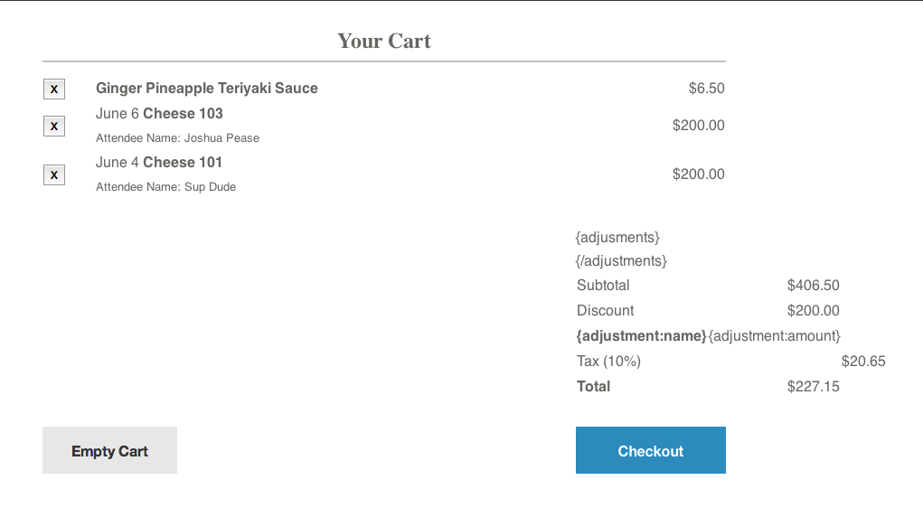 Screen Capture of my cart