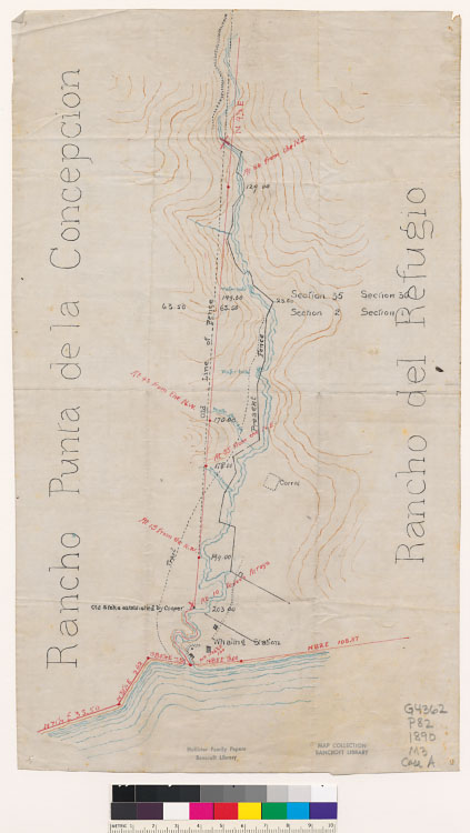 Map of old and new fences along Cojo Creek between Rancho Punta de la Concepcion and Rancho Nuestra Señora del Refugio : Calif.