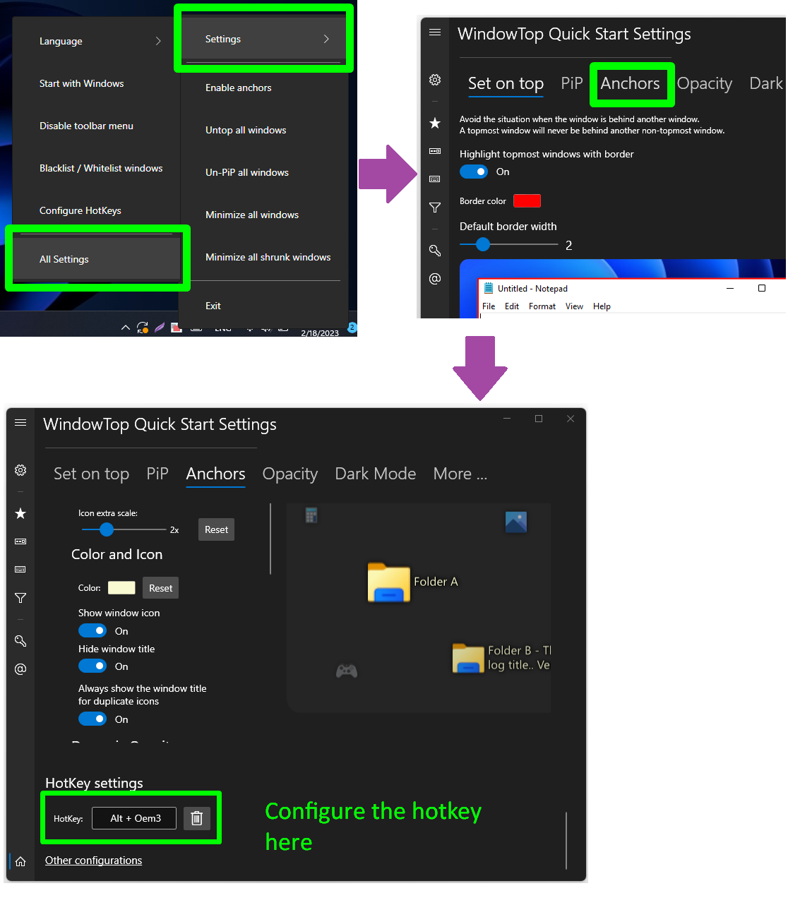 Anchors settings - set hotkey