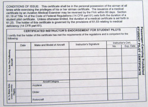 This is an example of a student pilot certificate. It comes with your medical usually.