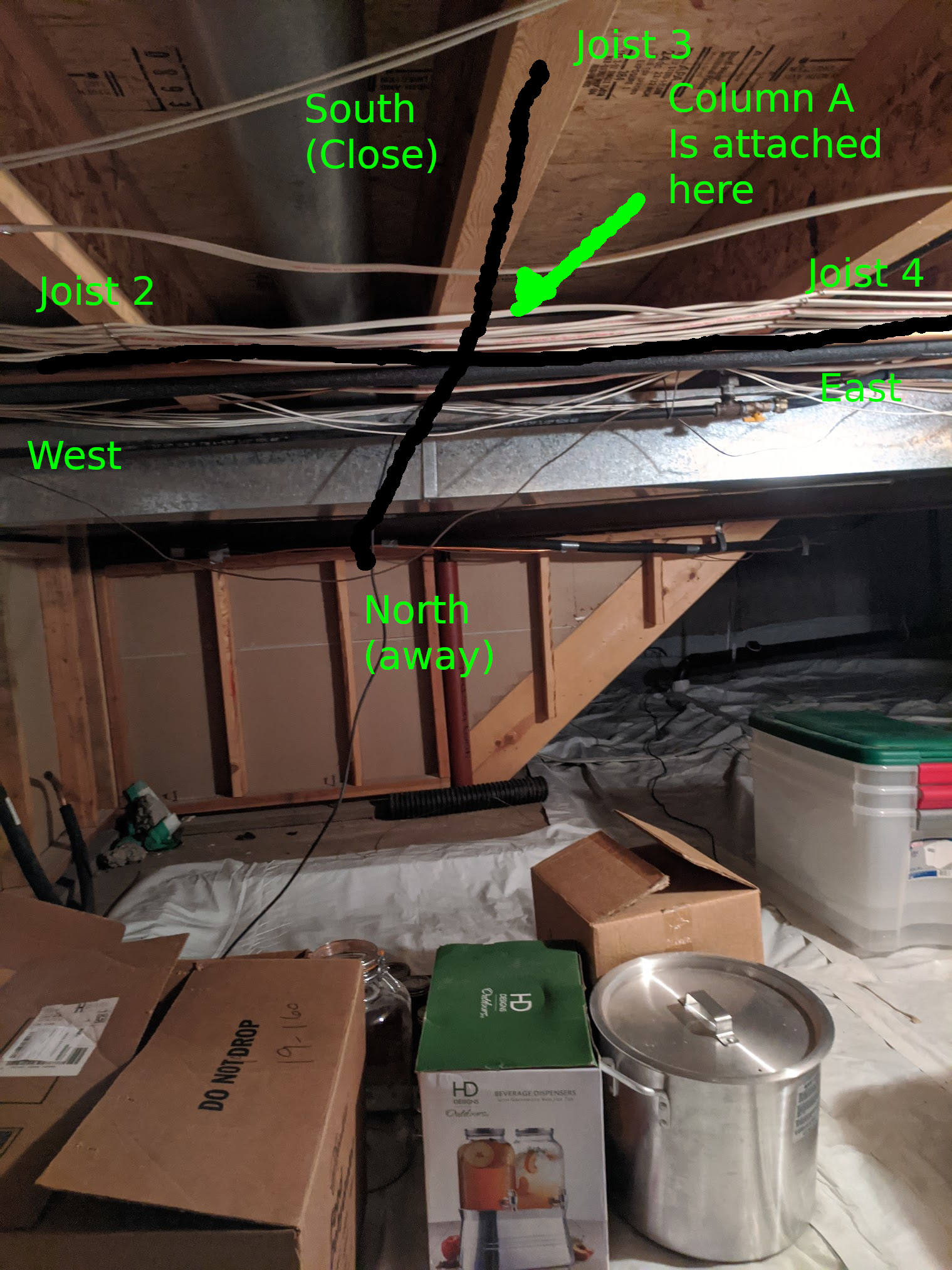 north south view of crawlspace