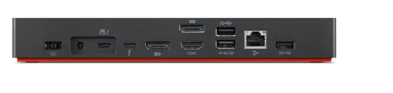 The back of the ThinkPad Thunderbolt 4 docking station showing the different ports