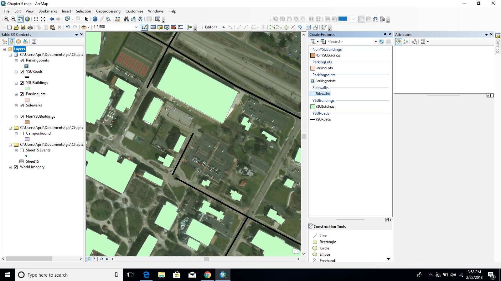 This screenshot is when world imagery layer is turned on but my shapefile is only displaying the YSUBuildings layer.1]