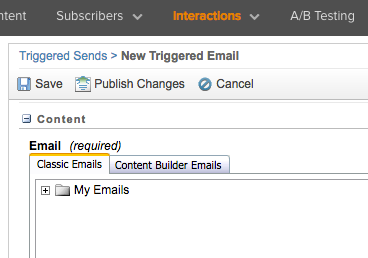 Email selection for triggered send in Email Studio