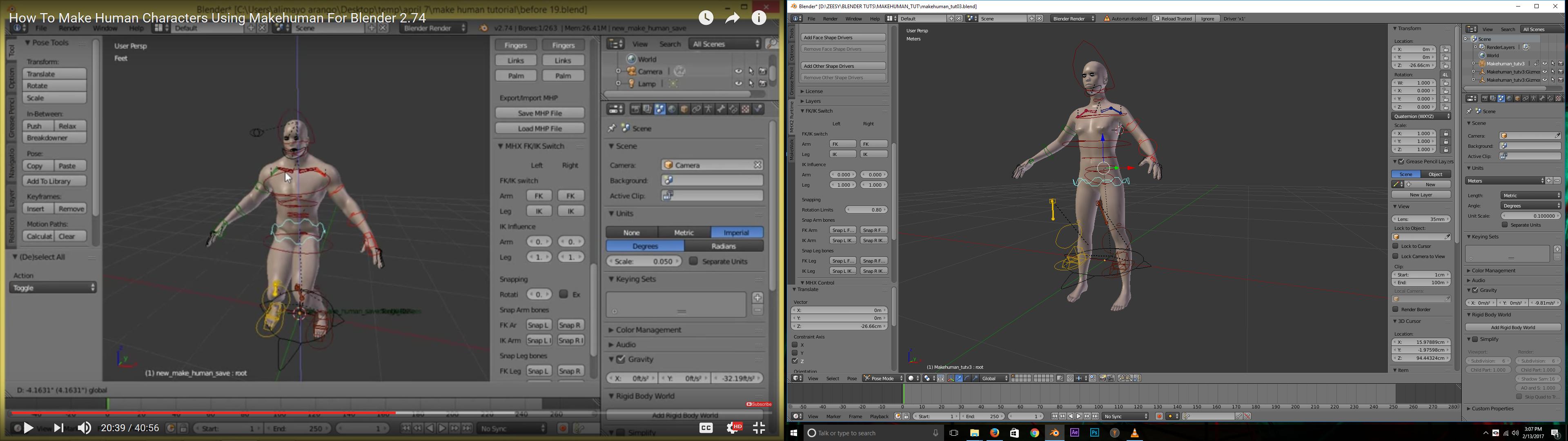 Image on left is tutorial video rig with legs IK switch, right is my rig with legs IK switch. Notice that the rig is bent in both, but my model's legs are straight.